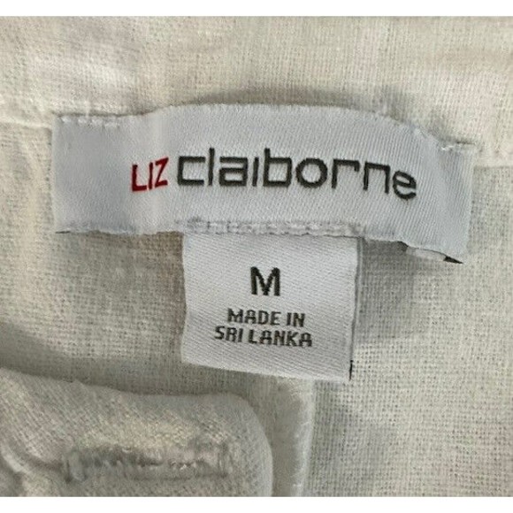 Liz Claiborne Sleeveless White Belted Linen Blend Dress Womens Size M Sheath - Picture 5 of 6